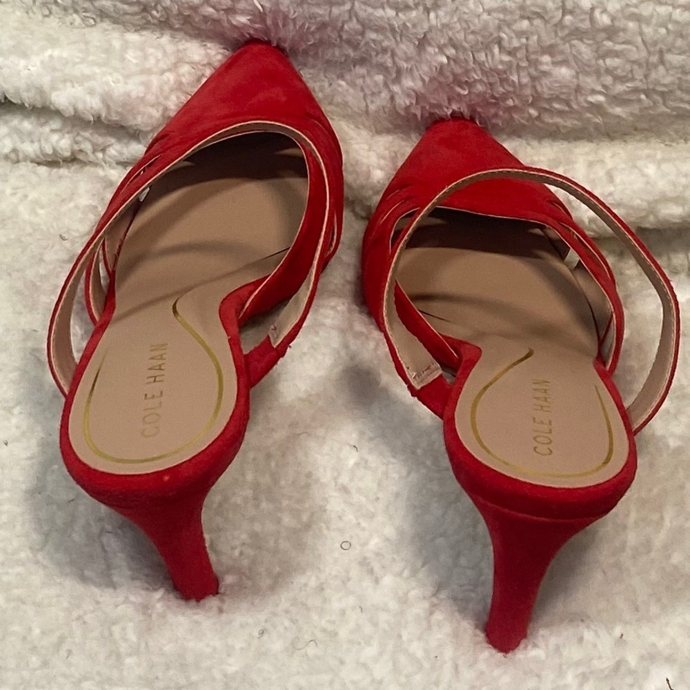 Cole Haan Red Vandam Dress‎ Mules Pointed Toe Pumps Sz 8B Heeled Sandals - Picture 8 of 9